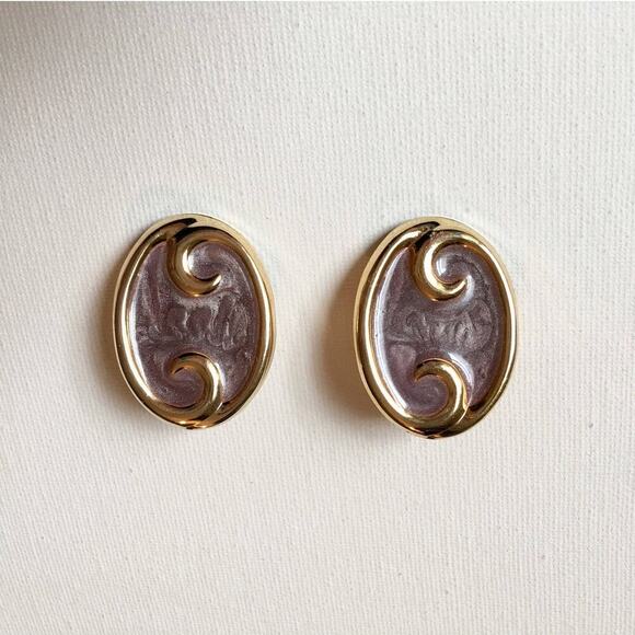 Beautiful gold tone and purple vintage statement earrings - Picture 3 of 10